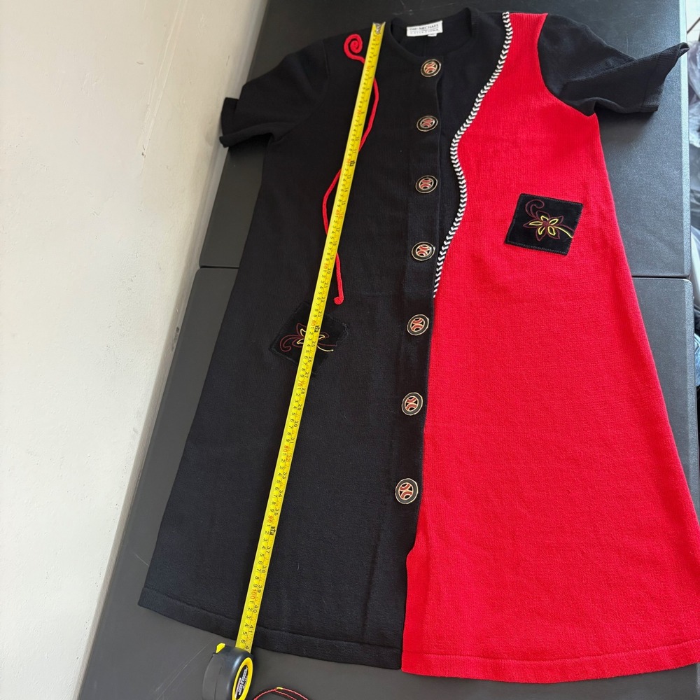 The Michael Collection Black Red Santana Knit Button Front Dress XL Art Vintage - Picture 13 of 15